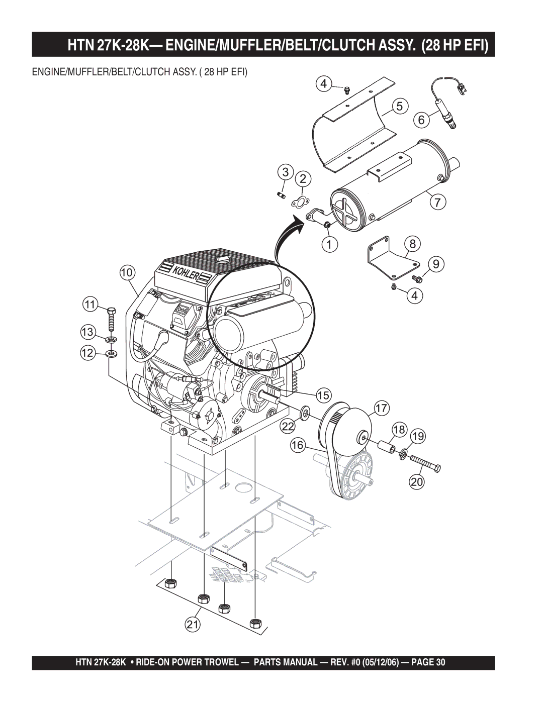 Multiquip HTN 27K-28K-TCSL manual HTN 27K-28K- ENGINE/MUFFLER/BELT/CLUTCH Assy HP EFI 