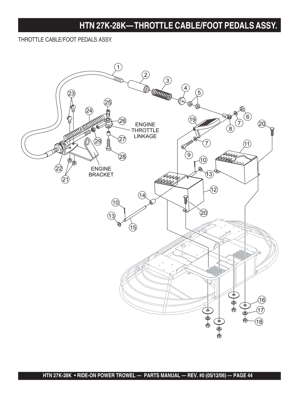 Multiquip HTN 27K-28K-TCSL manual HTN 27K-28K-THROTTLE CABLE/FOOT Pedals Assy, Throttle CABLE/FOOT Pedals Assy 