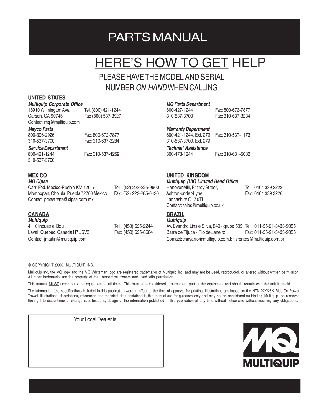 Multiquip HTN 27K-28K-TCSL manual Heres HOW to GET Help 