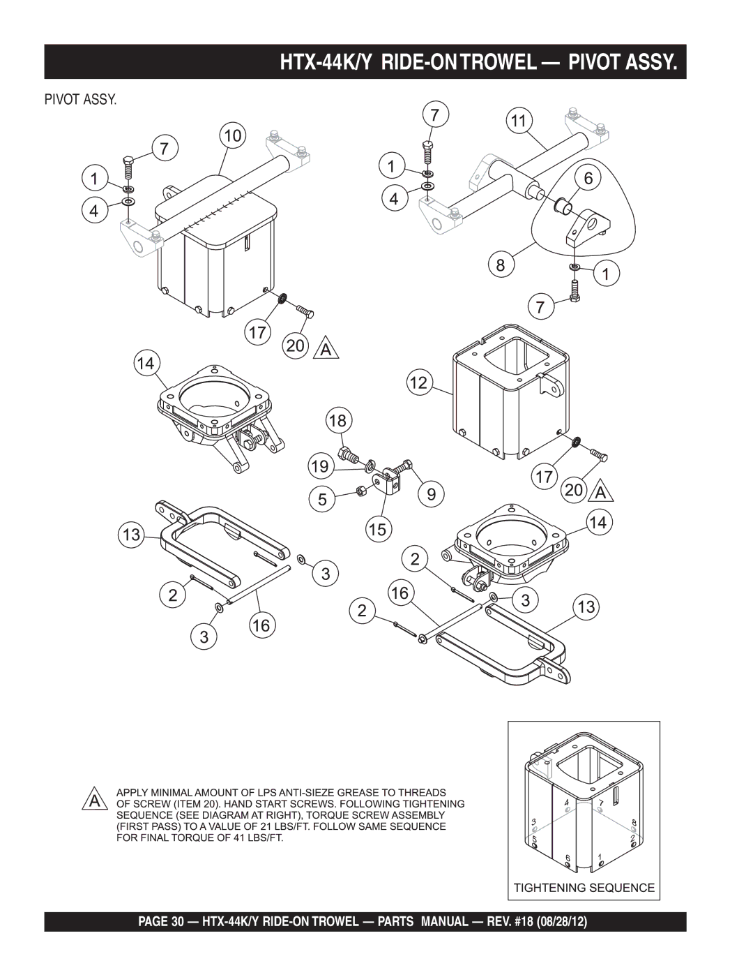 Multiquip HTX-44K5, HTX-44Y5, HTX-44Y4, HTX-44K4 manual HTX-44K/Y RIDE-ONTROWEL Pivot Assy 