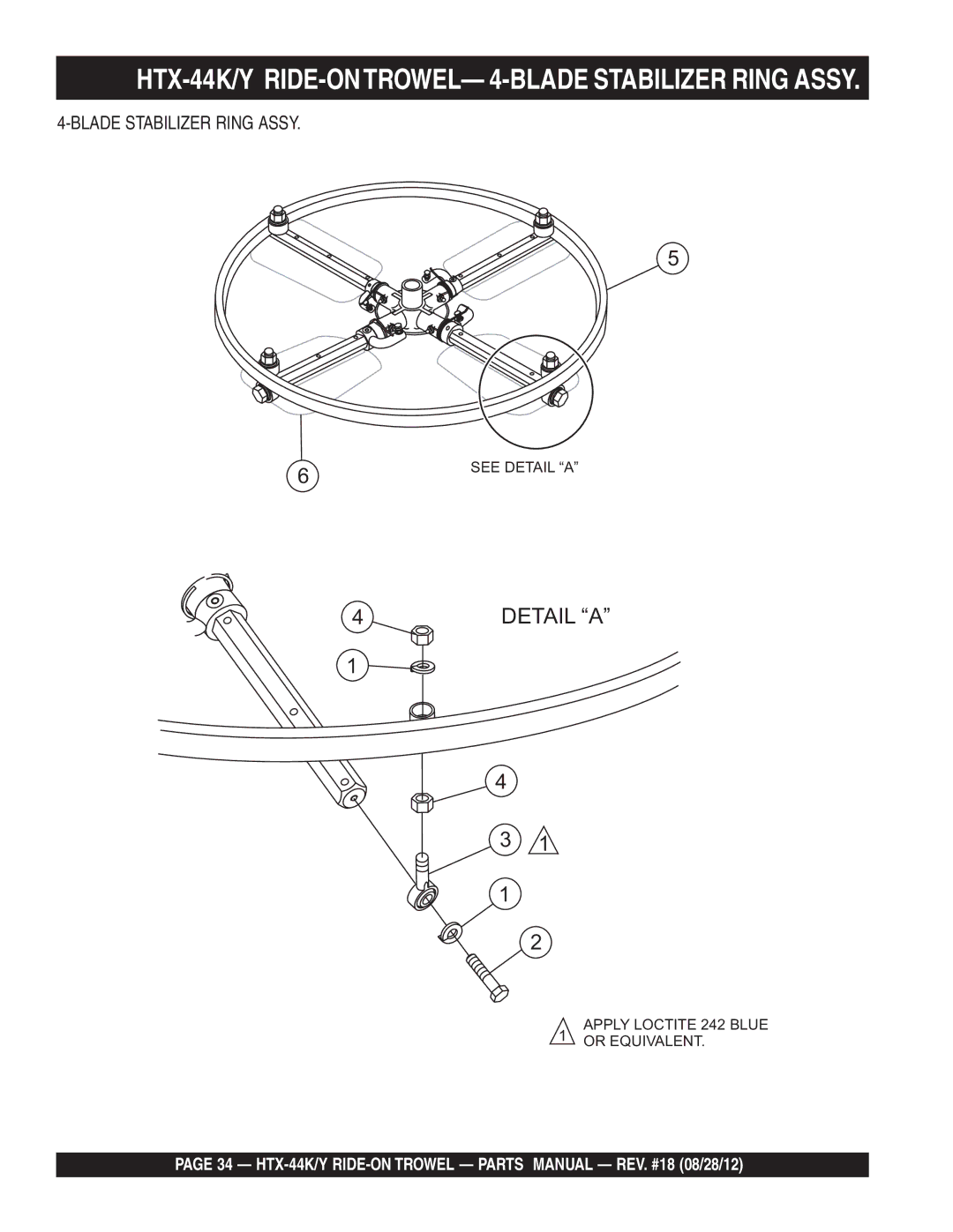 Multiquip HTX-44K5, HTX-44Y5, HTX-44Y4, HTX-44K4 manual HTX-44K/Y RIDE-ONTROWEL- 4-BLADE Stabilizer Ring Assy, Detail a 