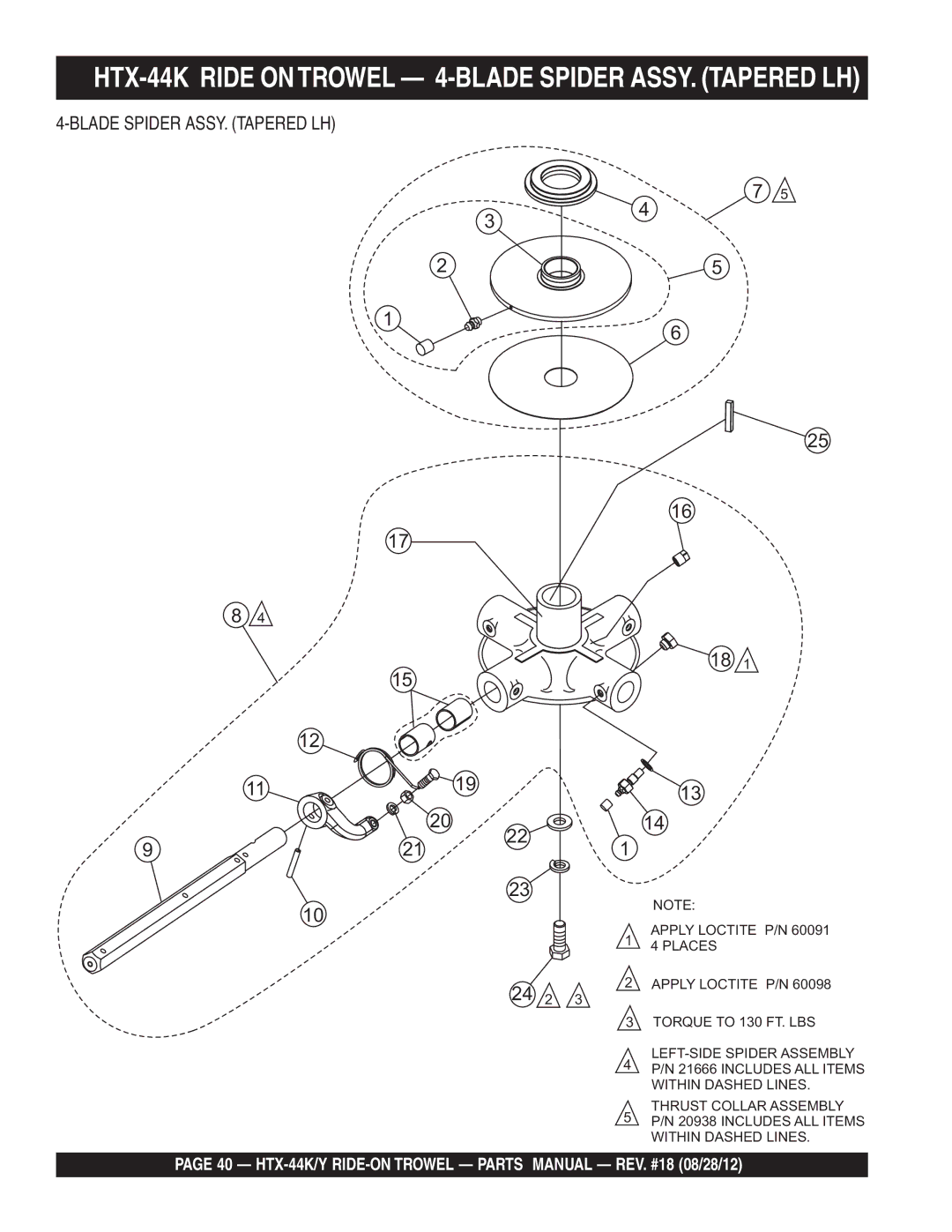 Multiquip HTX-44Y5, HTX-44Y4, HTX-44K5, HTX-44K4 manual HTX-44K Ride on Trowel 4-BLADE Spider ASSY. Tapered LH, 24 2 