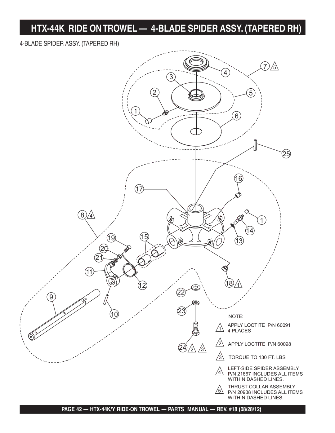 Multiquip HTX-44K5, HTX-44Y5, HTX-44Y4, HTX-44K4 manual HTX-44K Ride Ontrowel 4-BLADE Spider ASSY. Tapered RH, 24 2 