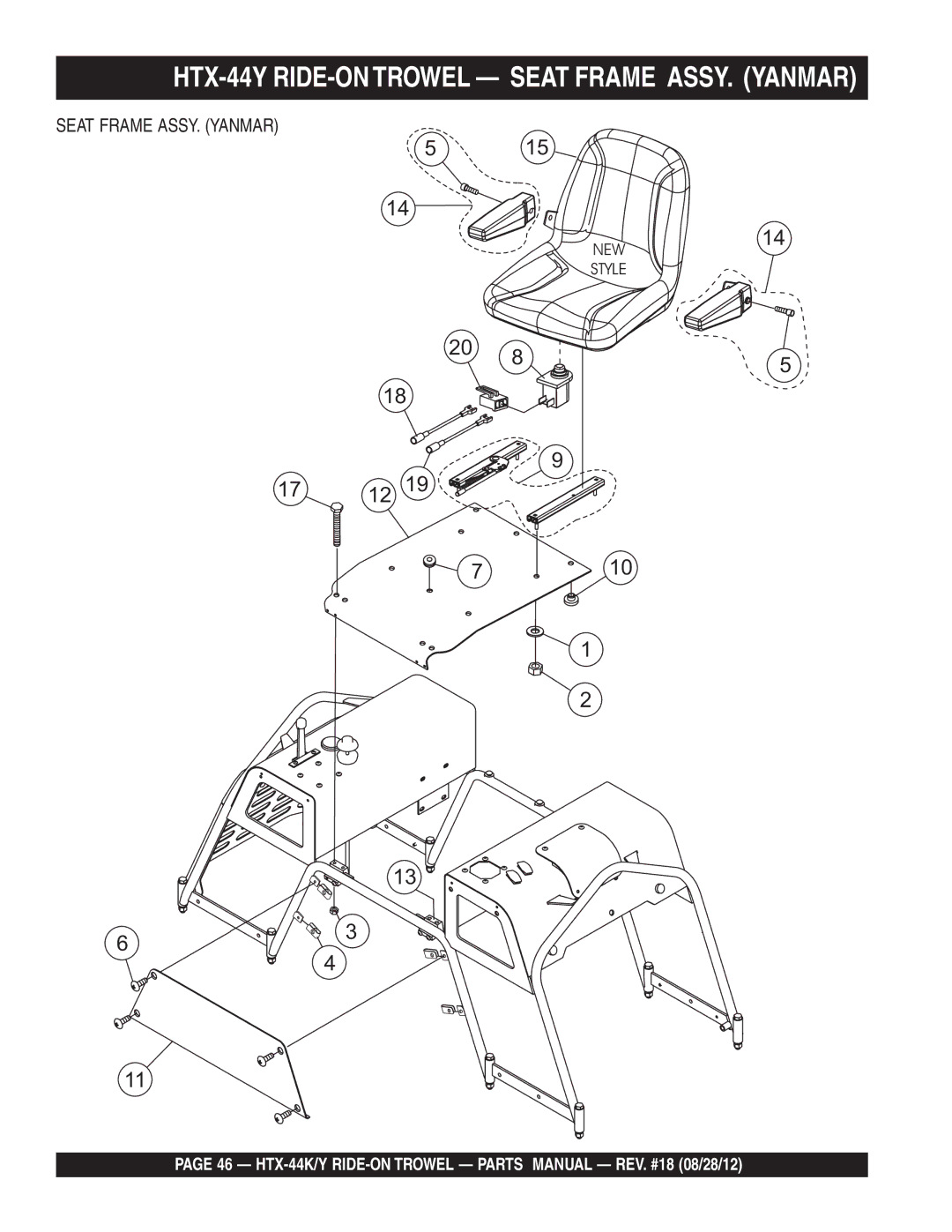 Multiquip HTX-44K5, HTX-44Y5, HTX-44Y4, HTX-44K4 manual HTX-44Y RIDE-ON Trowel Seat Frame ASSY. Yanmar 