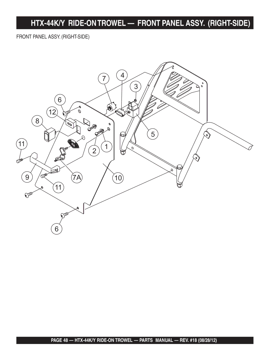 Multiquip HTX-44Y5, HTX-44Y4, HTX-44K5, HTX-44K4 manual HTX-44K/Y RIDE-ONTROWEL Front Panel ASSY. RIGHT-SIDE 