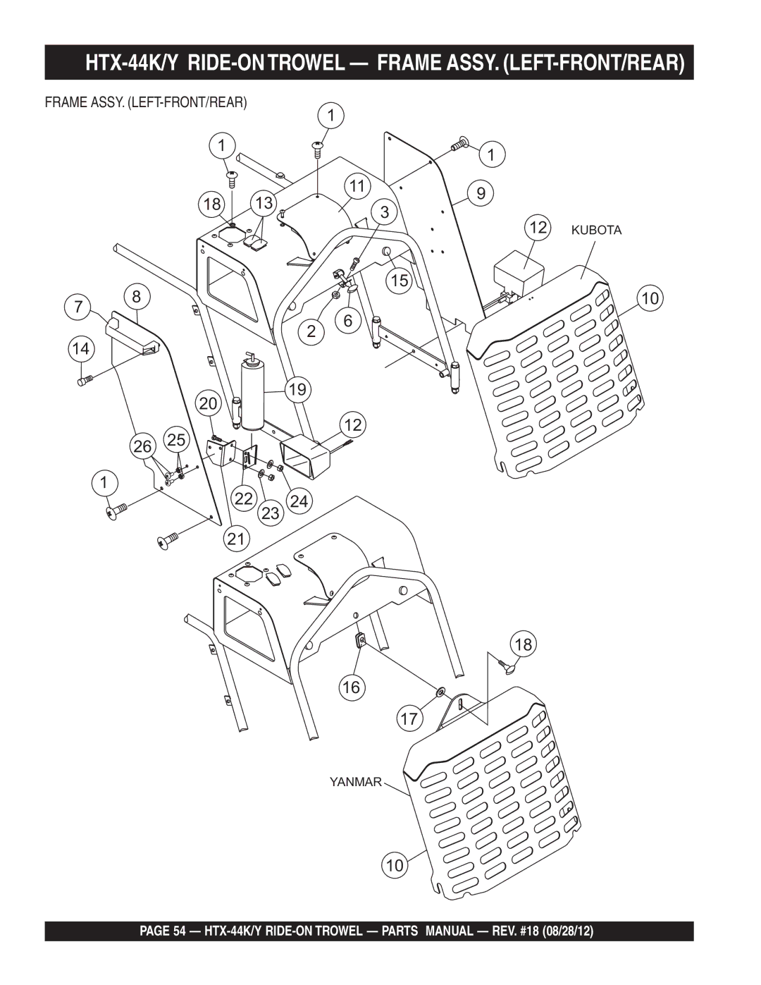 Multiquip HTX-44K5, HTX-44Y5, HTX-44Y4, HTX-44K4 manual HTX-44K/Y RIDE-ONTROWEL Frame ASSY. LEFT-FRONT/REAR 