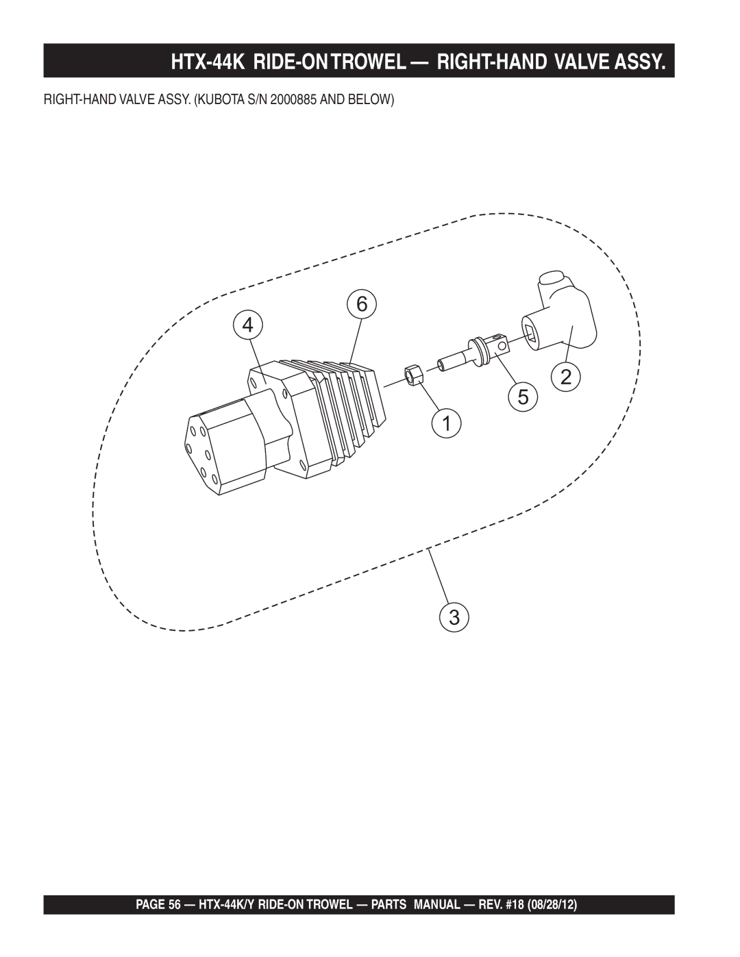 Multiquip HTX-44Y5 manual HTX-44K RIDE-ONTROWEL RIGHT-HAND Valve Assy, RIGHT-HAND Valve ASSY. Kubota S/N 2000885 and below 