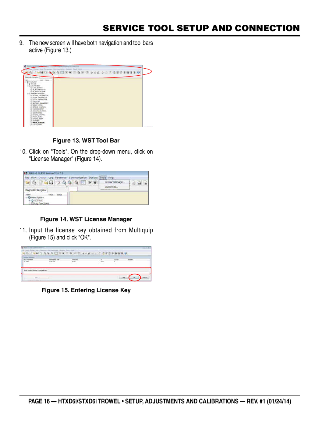 Multiquip HTXD6i / STXD6i manual Input the license key obtained from Multiquip and click OK, WST Tool Bar 