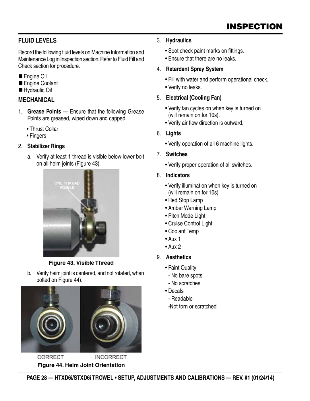 Multiquip HTXD6i / STXD6i manual Inspection, Fluid Levels, Mechanical 