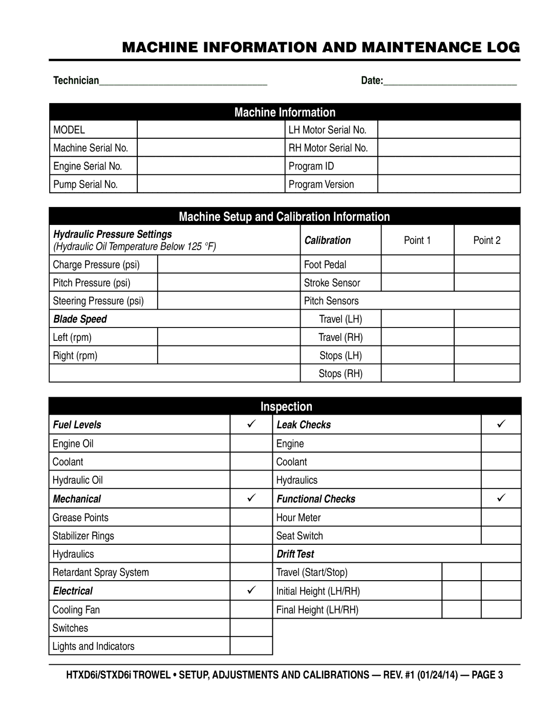 Multiquip HTXD6i / STXD6i manual Machine Information and Maintenance LOG 