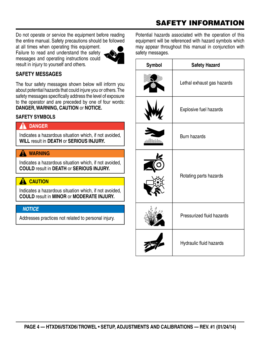 Multiquip HTXD6i / STXD6i manual Safety Information, Safety Messages 