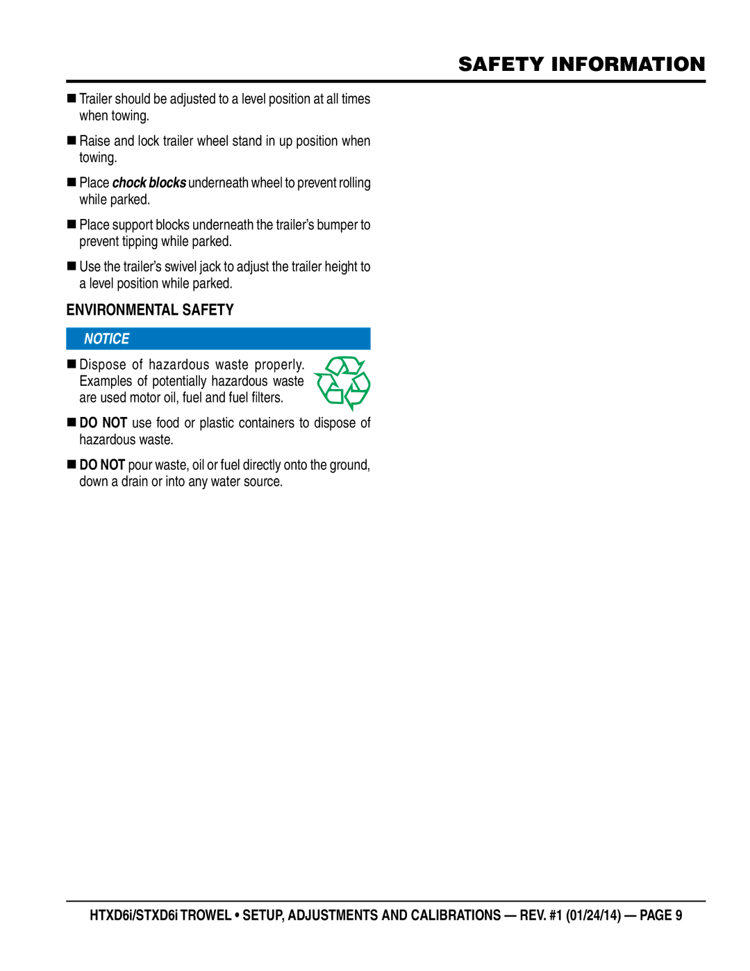 Multiquip HTXD6i / STXD6i manual Environmental Safety 