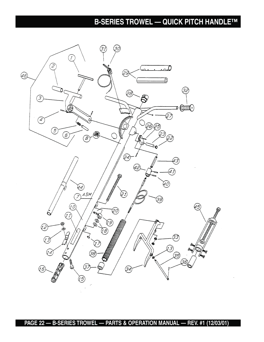 Multiquip J B operation manual Series Trowel Quick Pitch Handle 