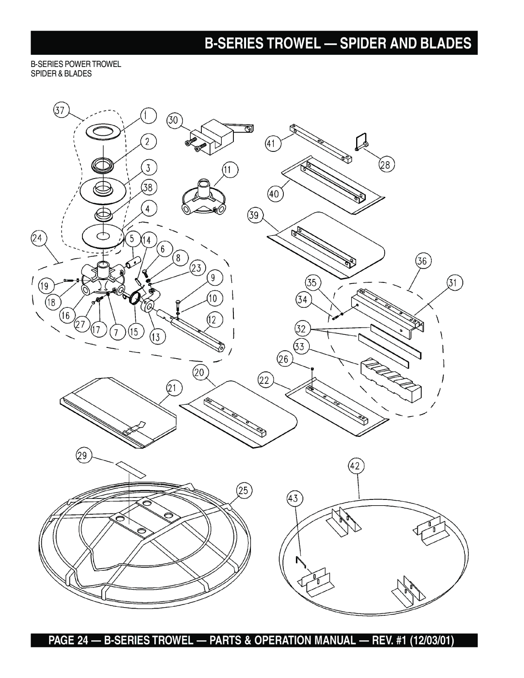 Multiquip J B operation manual Series Trowel Spider and Blades 