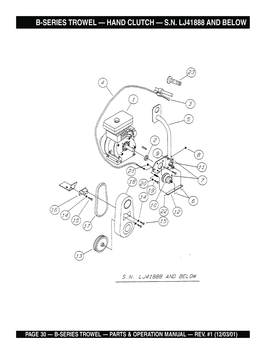 Multiquip J B operation manual Series Trowel Hand Clutch S.N. LJ41888 and below 