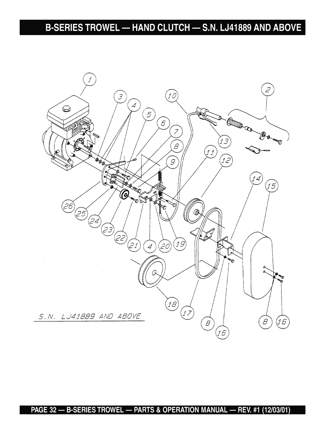 Multiquip J B operation manual Series Trowel Hand Clutch S.N. LJ41889 and Above 