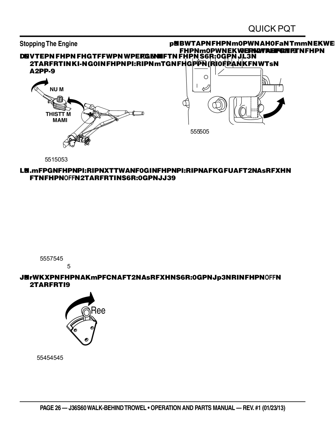 Multiquip J36S60 manual Stopping The Engine, Place the safety stop switch in the OFF position 