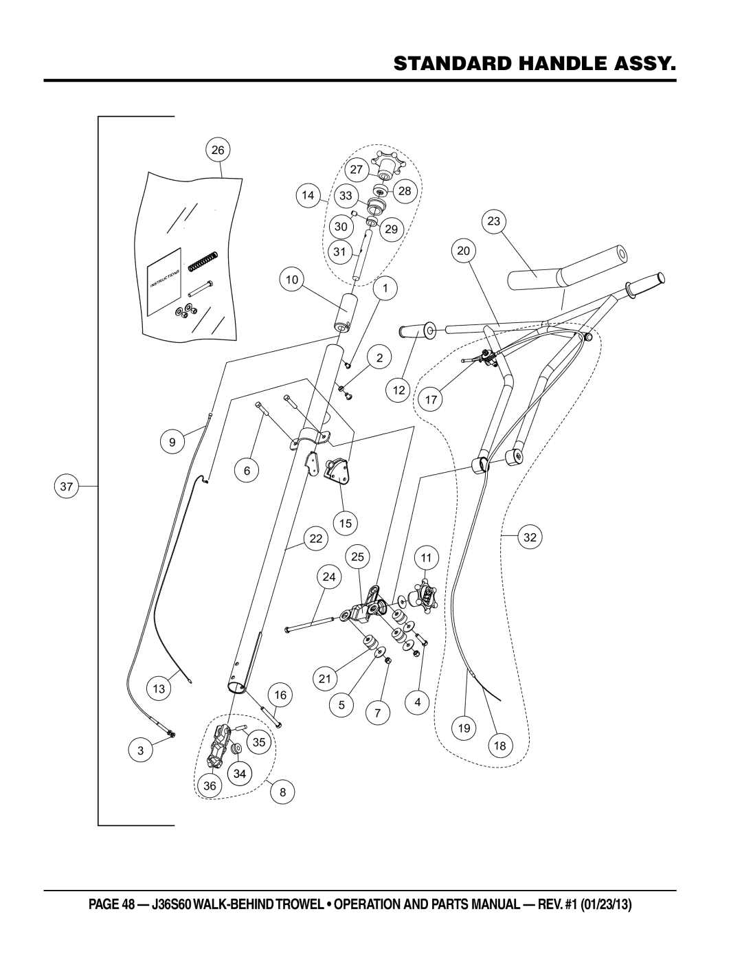 Multiquip J36S60 manual Standard Handle Assy 