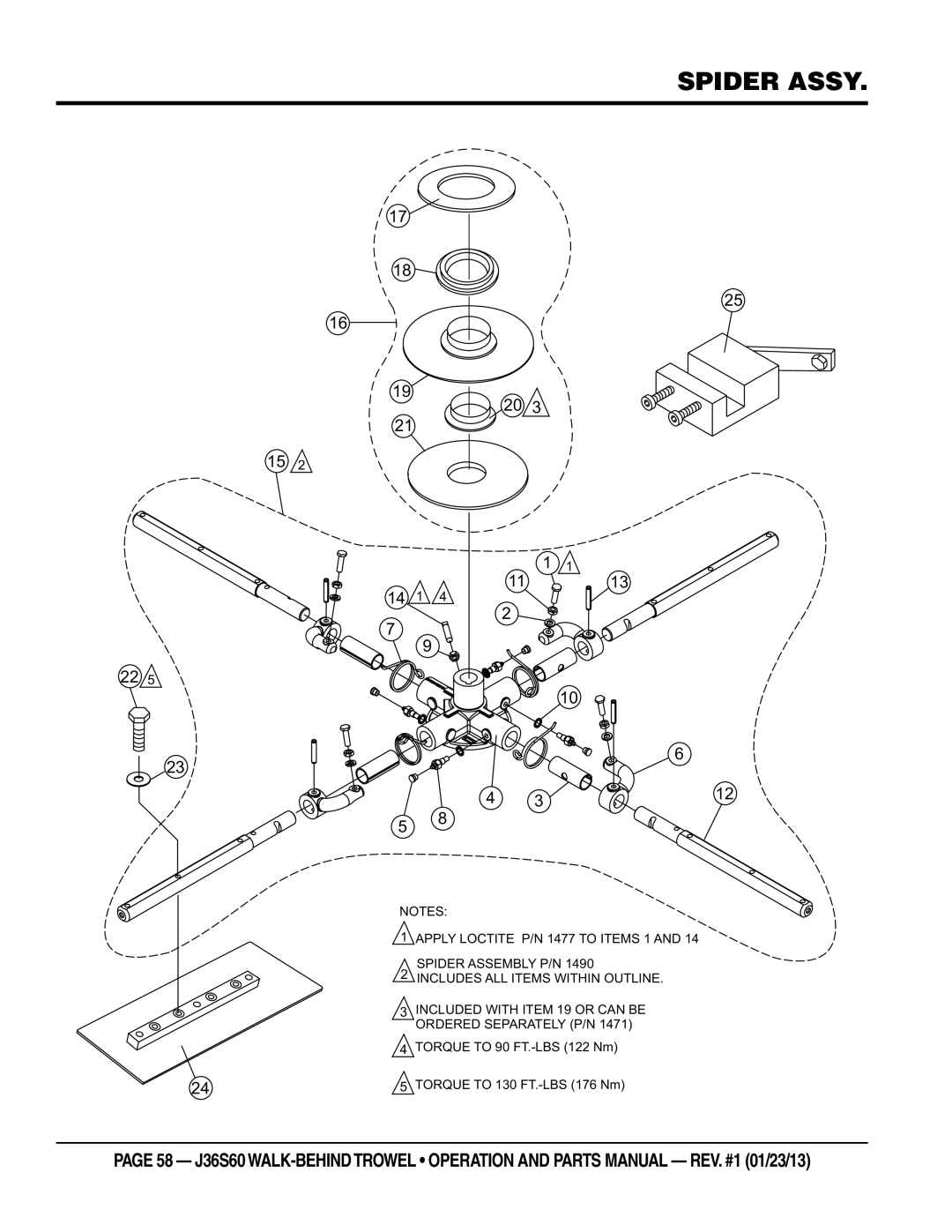 Multiquip J36S60 manual Spider Assy, 14 1 