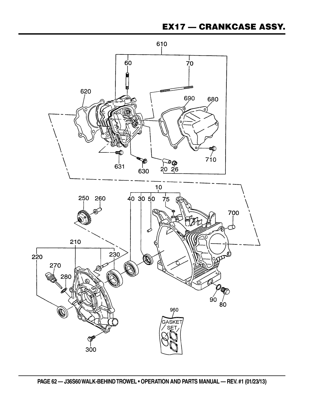 Multiquip J36S60 manual EX17 crankcase assy 