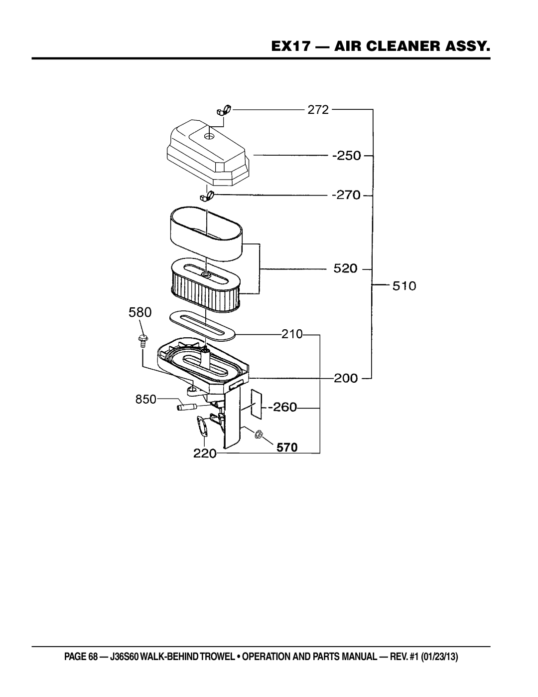 Multiquip J36S60 manual EX17 air cleaner assy 