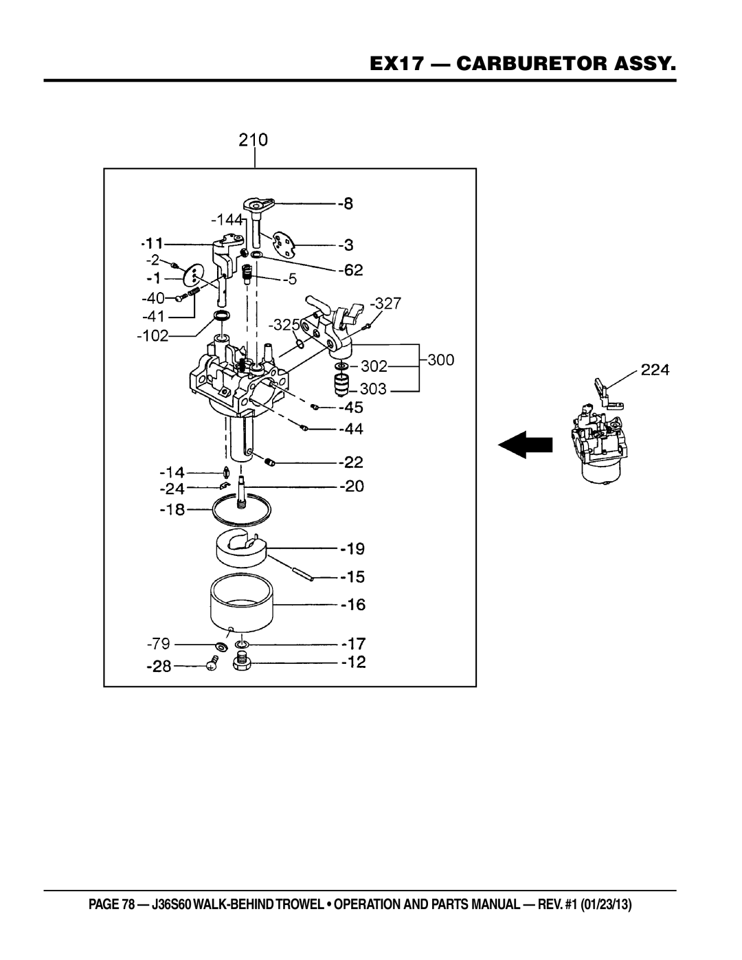 Multiquip J36S60 manual EX17 carburetor assy 