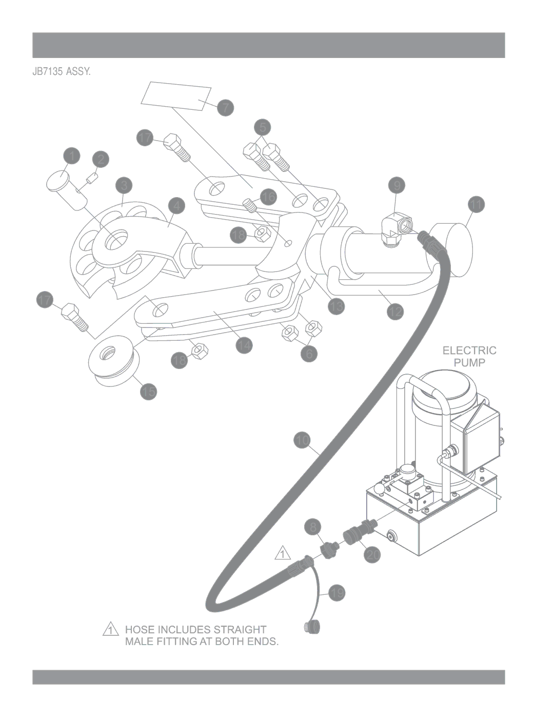 Multiquip JB8090, JPU1, JB5090, JB11090, JB5135, JB9180, JB7090 manual Jimmy Series Hydraulic Rebar Benders JB7135 Assy 