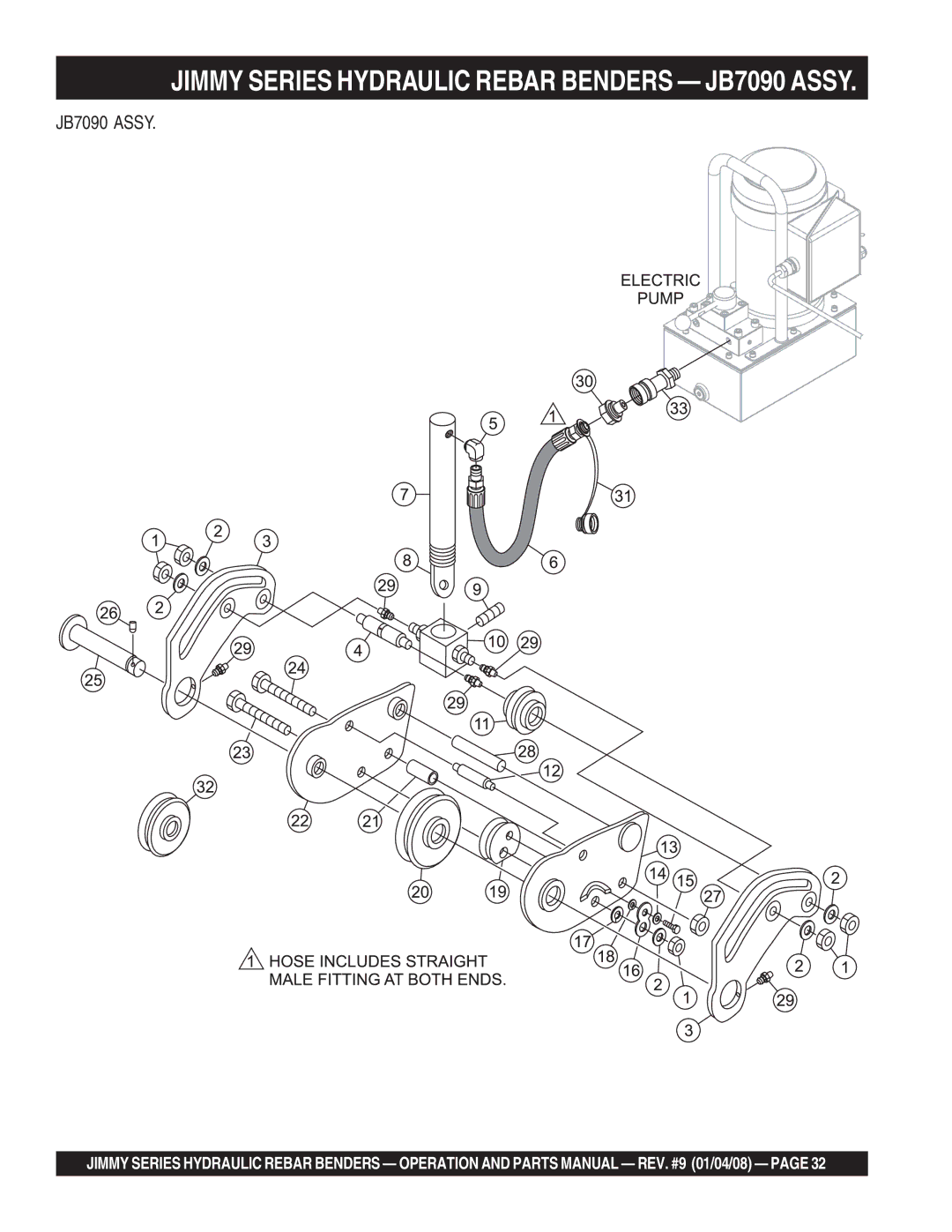 Multiquip JPU1, JB5090, JB11090, JB7135, JB8090, JB5135, JB9180 manual Jimmy Series Hydraulic Rebar Benders JB7090 Assy 