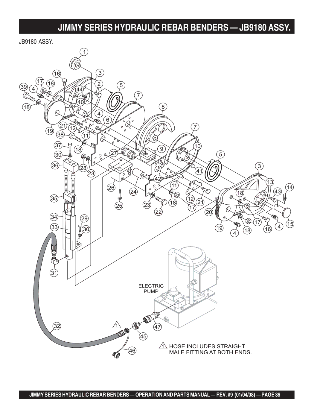 Multiquip JB8090, JPU1, JB5090, JB11090, JB7135, JB5135, JB7090 manual Jimmy Series Hydraulic Rebar Benders JB9180 Assy 