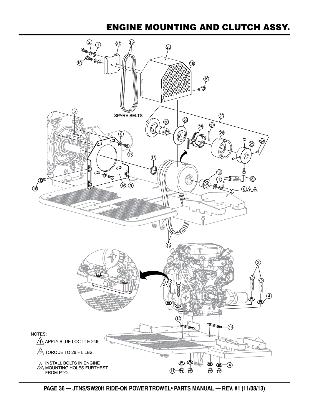 Multiquip JTNS20HTCSL, JTNSW20HTCSL manual Engine Mounting and Clutch Assy 