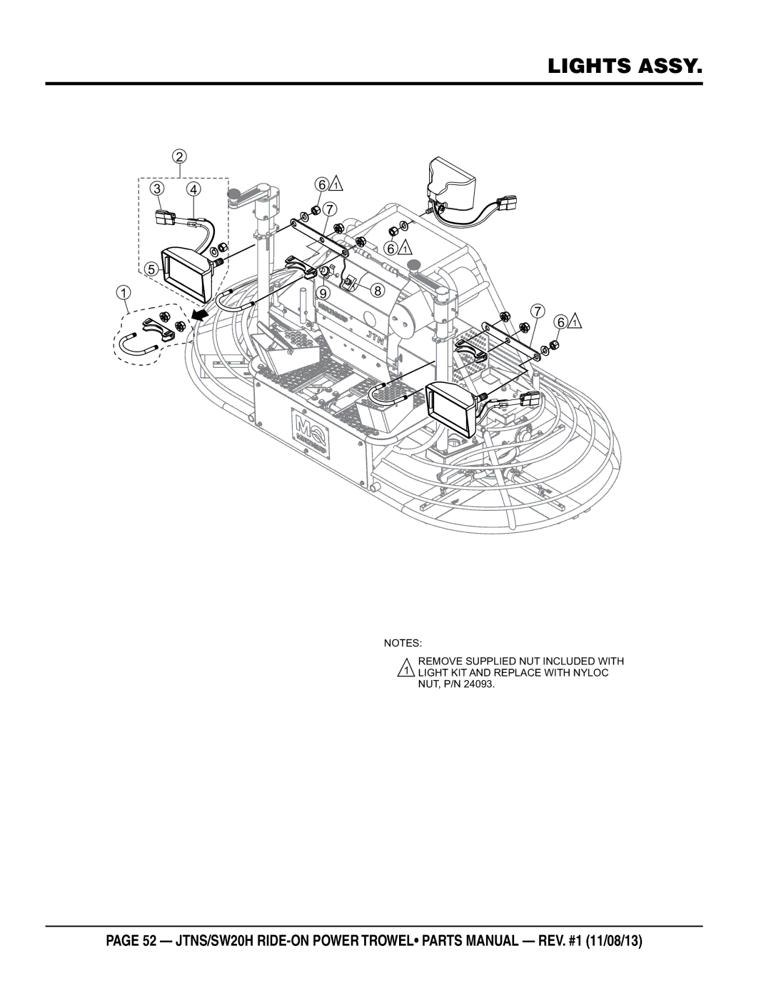 Multiquip JTNS20HTCSL, JTNSW20HTCSL manual Lights Assy 