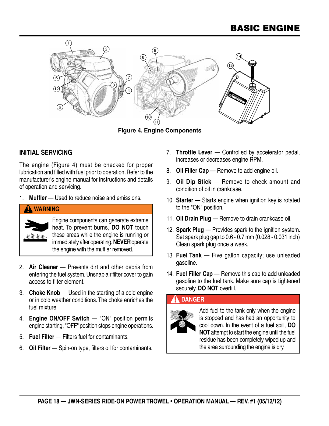 Multiquip jwn24hscsl Basic engine, Muffler Used to reduce noise and emissions, Fuel Filter Filters fuel for contaminants 