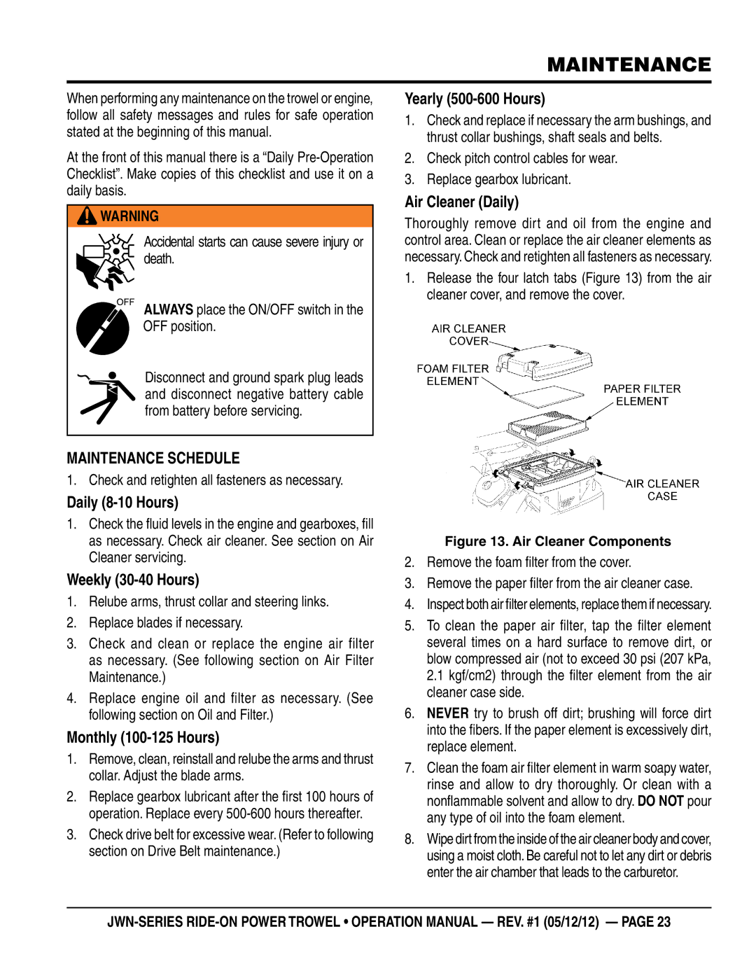 Multiquip jwn24htcsl, jwn24hscsl operation manual Maintenance 