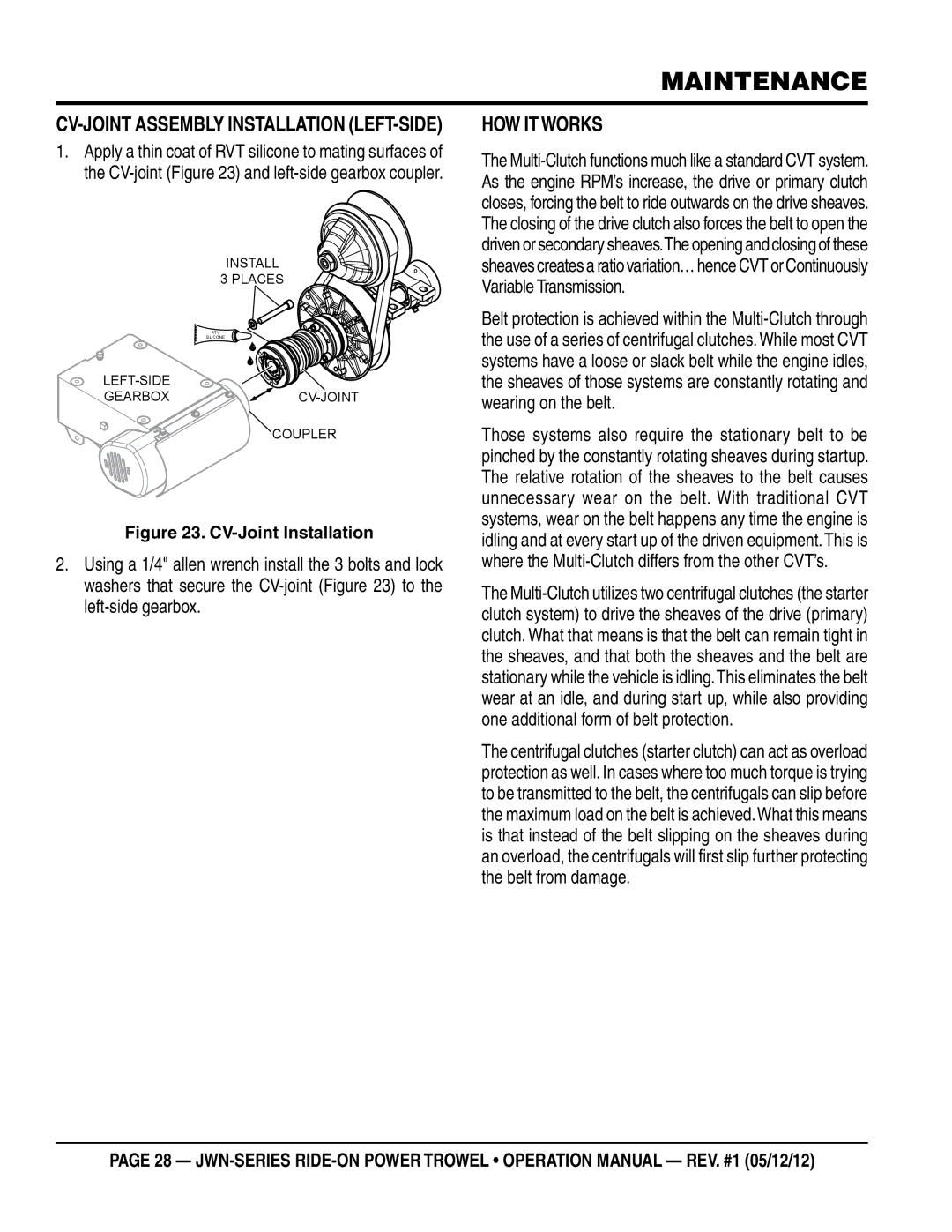 Multiquip jwn24hscsl, jwn24htcsl operation manual CV-joint Assembly installation left-side, How it works 