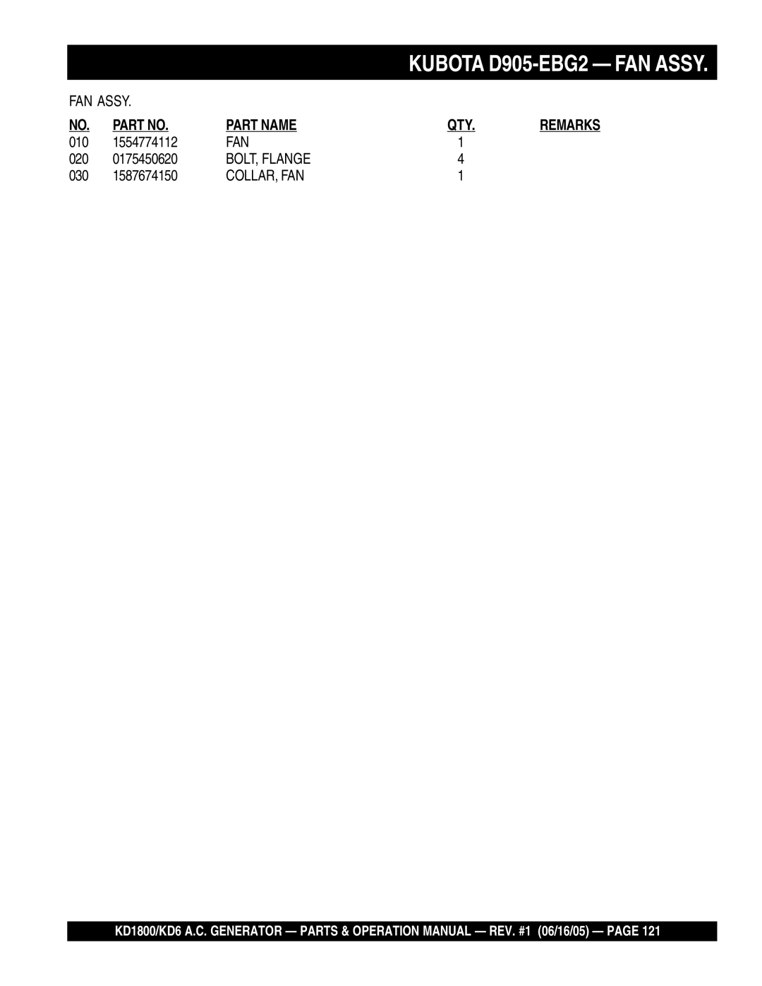 Multiquip KD6, KD1800 operation manual BOLT, Flange 