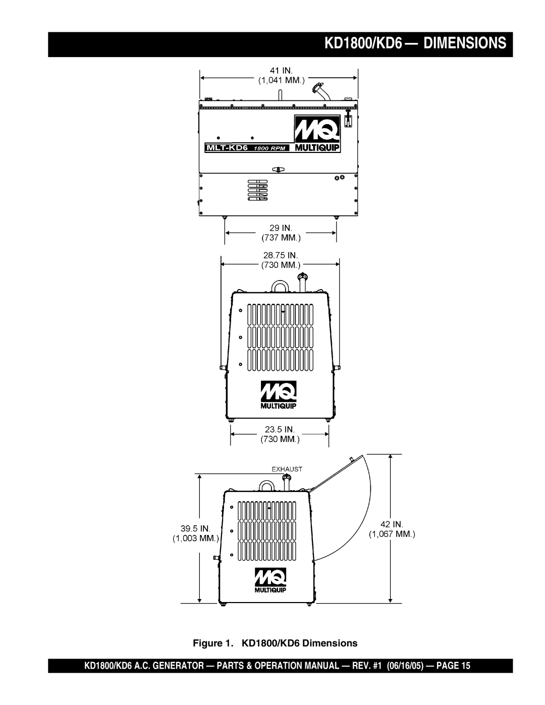 Multiquip operation manual KD1800/KD6 Dimensions 