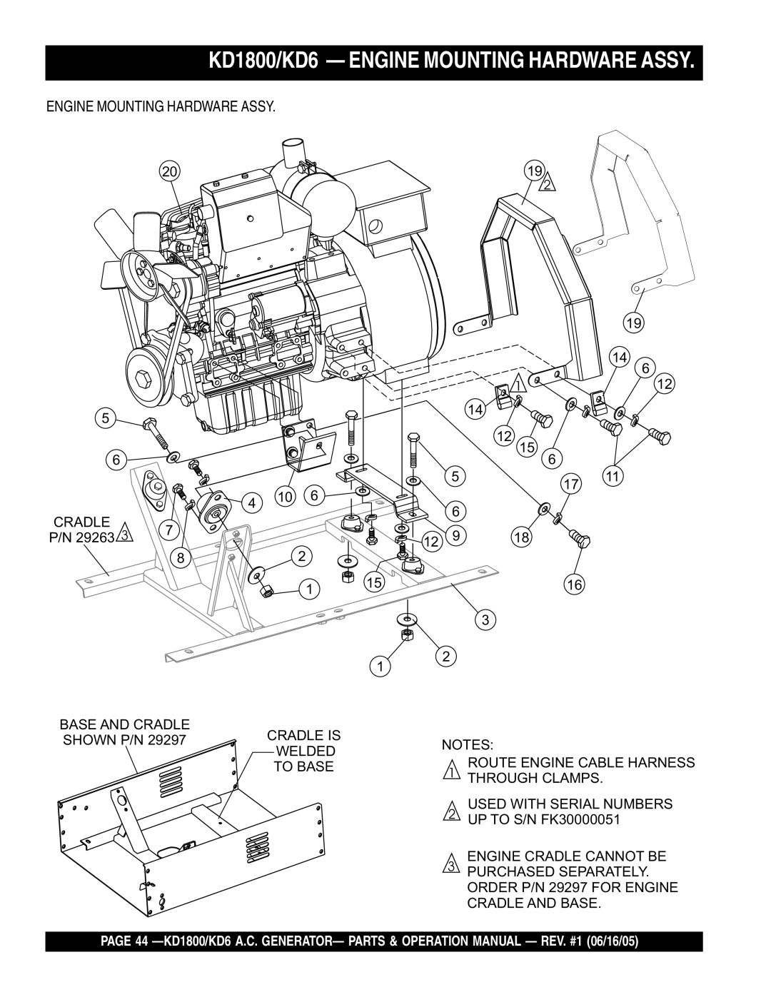 Multiquip operation manual KD1800/KD6 Engine Mounting Hardware Assy 