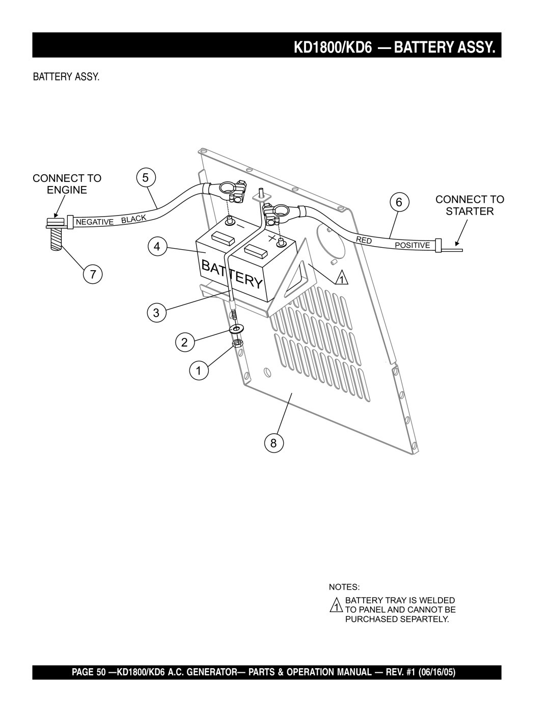 Multiquip operation manual KD1800/KD6 Battery Assy 