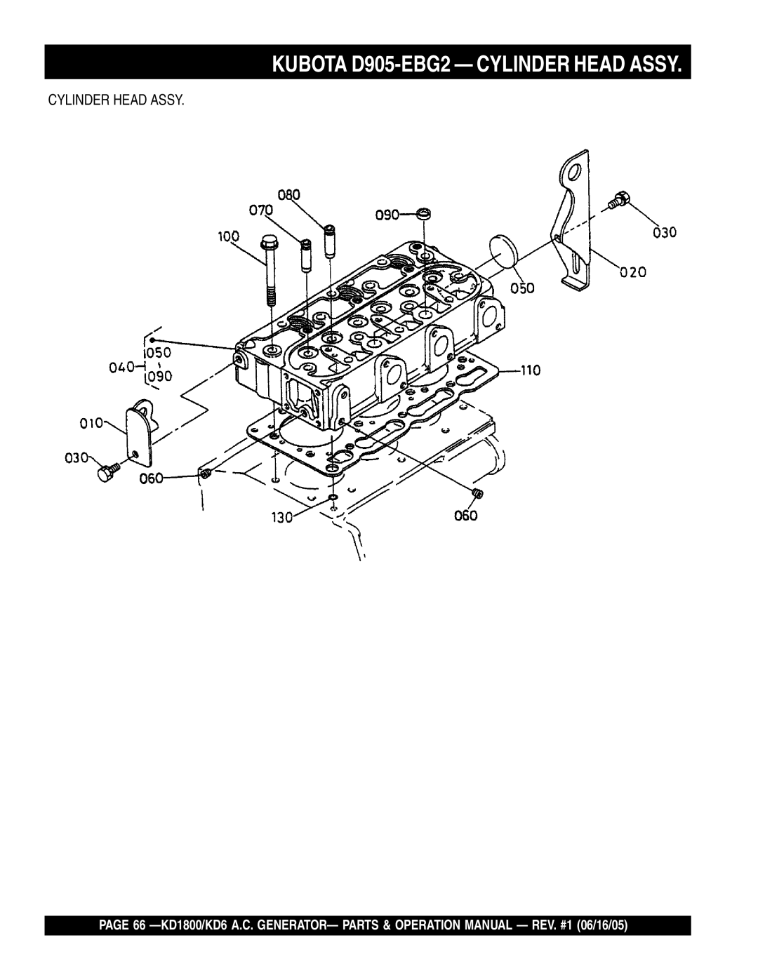 Multiquip KD1800, KD6 operation manual Kubota D905-EBG2 Cylinder Head Assy 