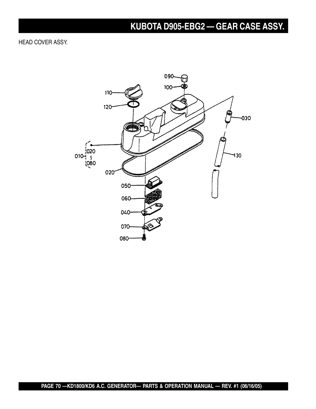 Multiquip KD1800, KD6 operation manual Head Cover Assy 