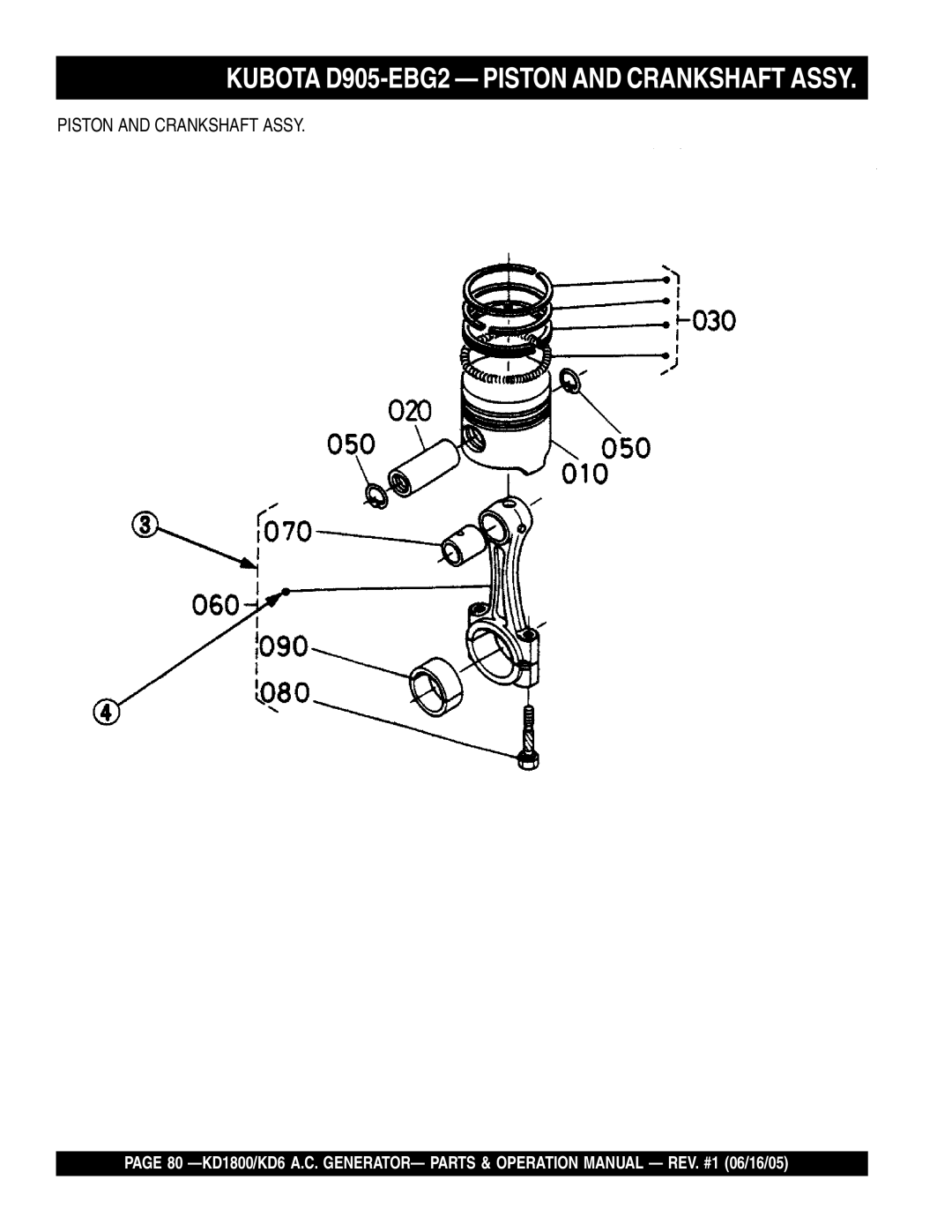 Multiquip KD1800, KD6 operation manual Kubota D905-EBG2 Piston and Crankshaft Assy 