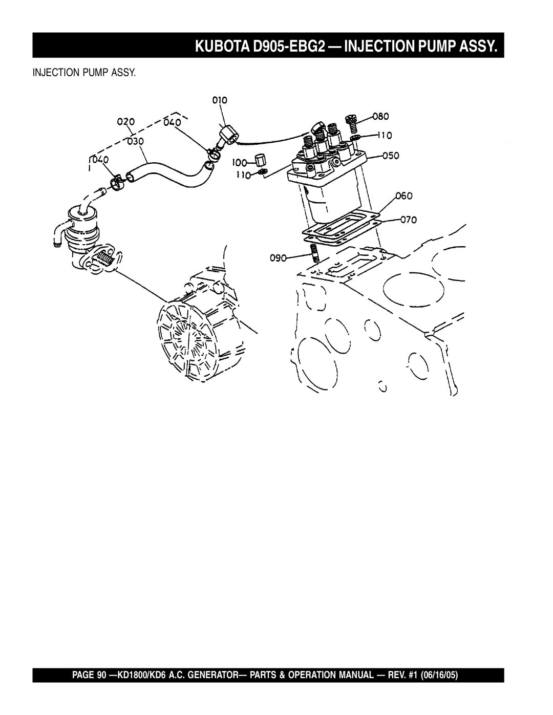 Multiquip KD1800, KD6 operation manual Kubota D905-EBG2 Injection Pump Assy 