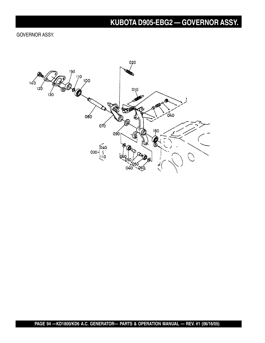 Multiquip KD1800, KD6 operation manual Kubota D905-EBG2 Governor Assy 