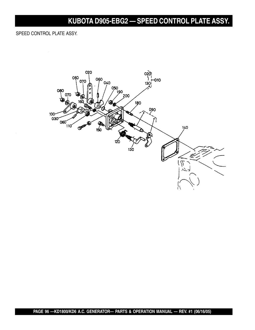 Multiquip KD1800, KD6 operation manual Kubota D905-EBG2 Speed Control Plate Assy 