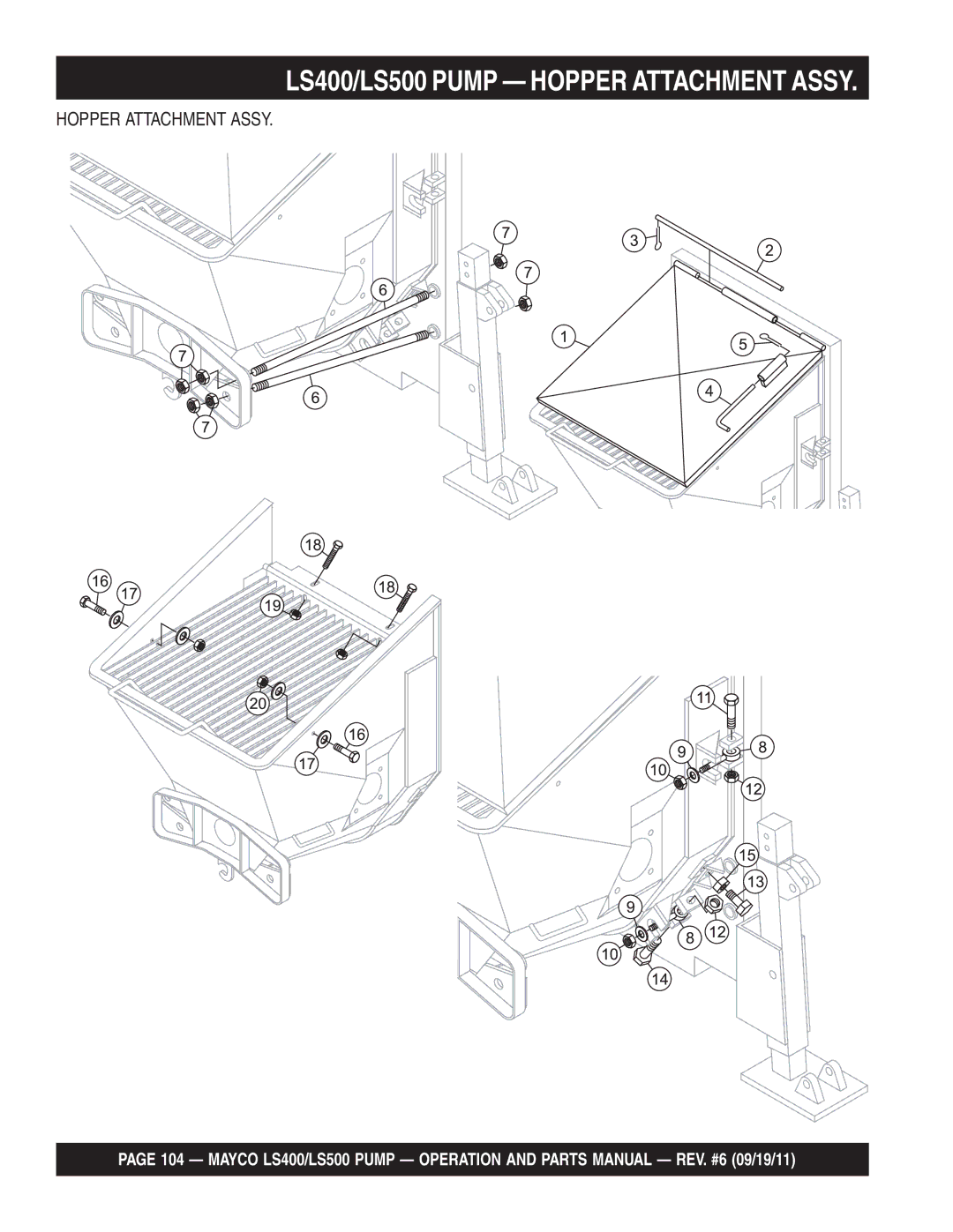 Multiquip manual LS400/LS500 Pump Hopper Attachment Assy 