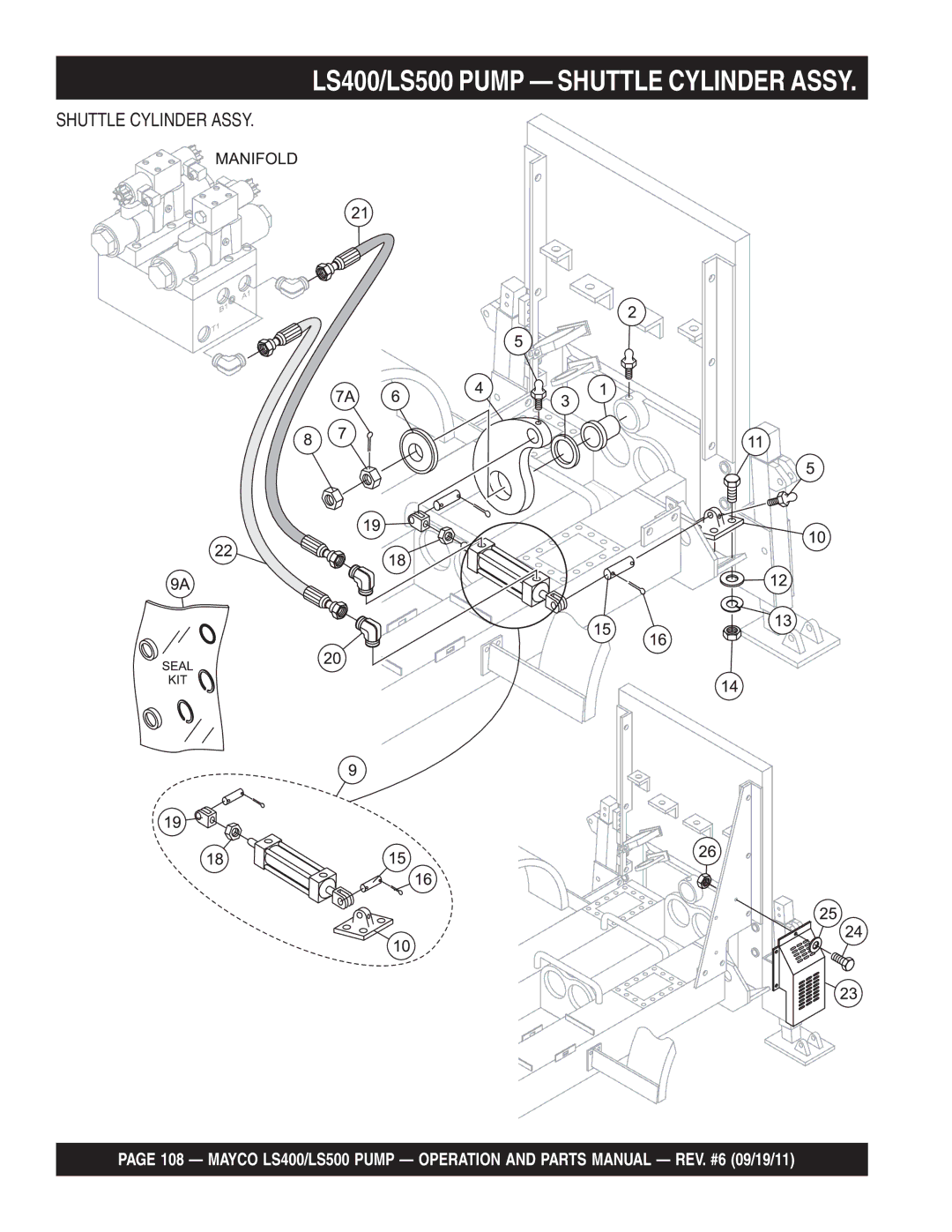 Multiquip manual LS400/LS500 Pump Shuttle Cylinder Assy 