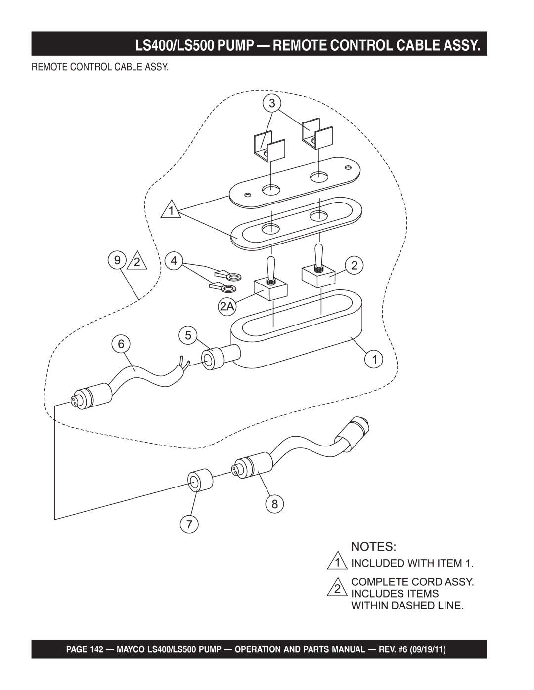 Multiquip manual LS400/LS500 Pump Remote Control Cable Assy 