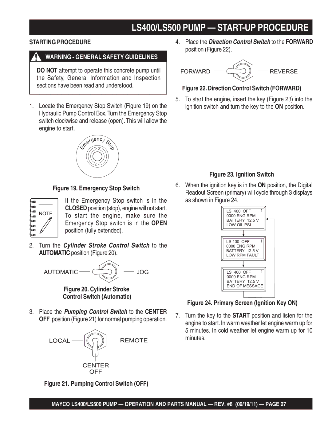 Multiquip manual LS400/LS500 Pump START-UP Procedure, Starting Procedure 