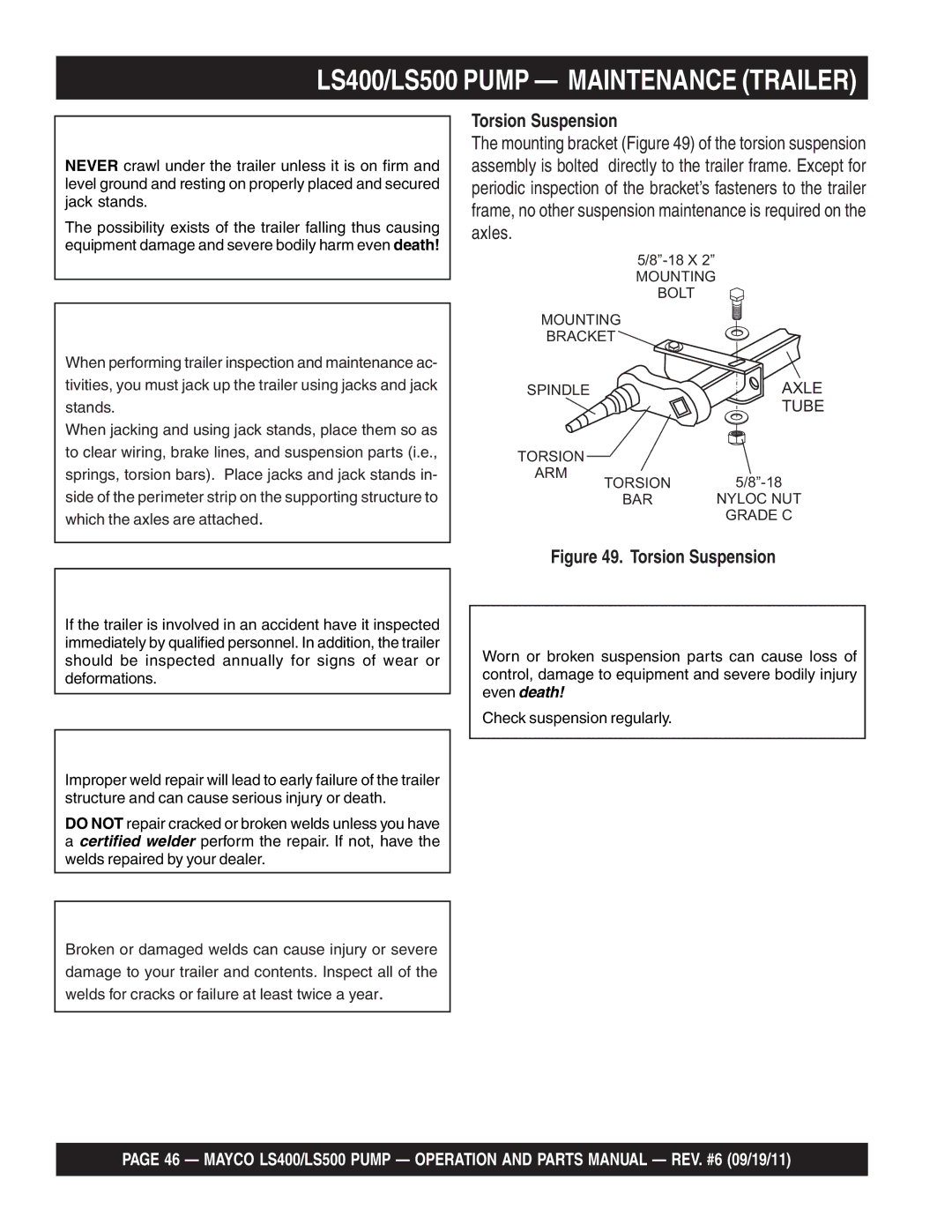 Multiquip LS400, LS500 manual Torsion Suspension, Tube 