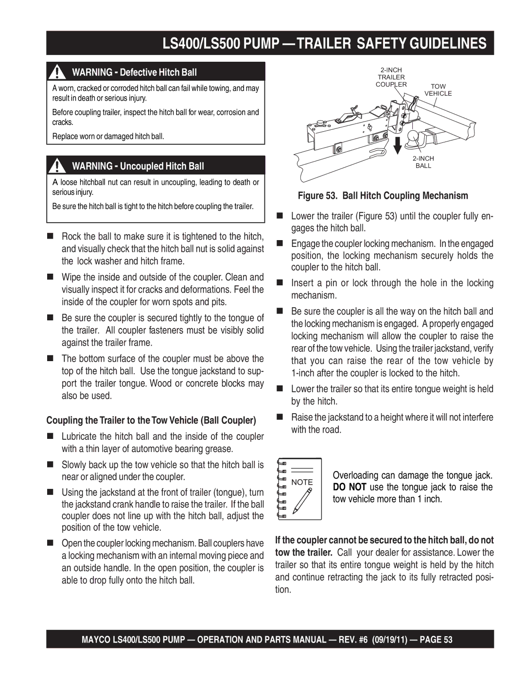 Multiquip LS500, LS400 manual Ball Hitch Coupling Mechanism 